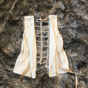 Cream lace back vest with waist tie
